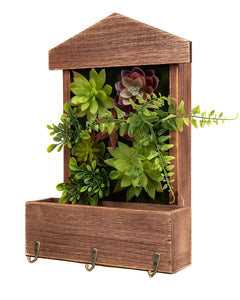 3D Wooden House Shape  Design Frame Succulent Box w/ 3 Key Hooks