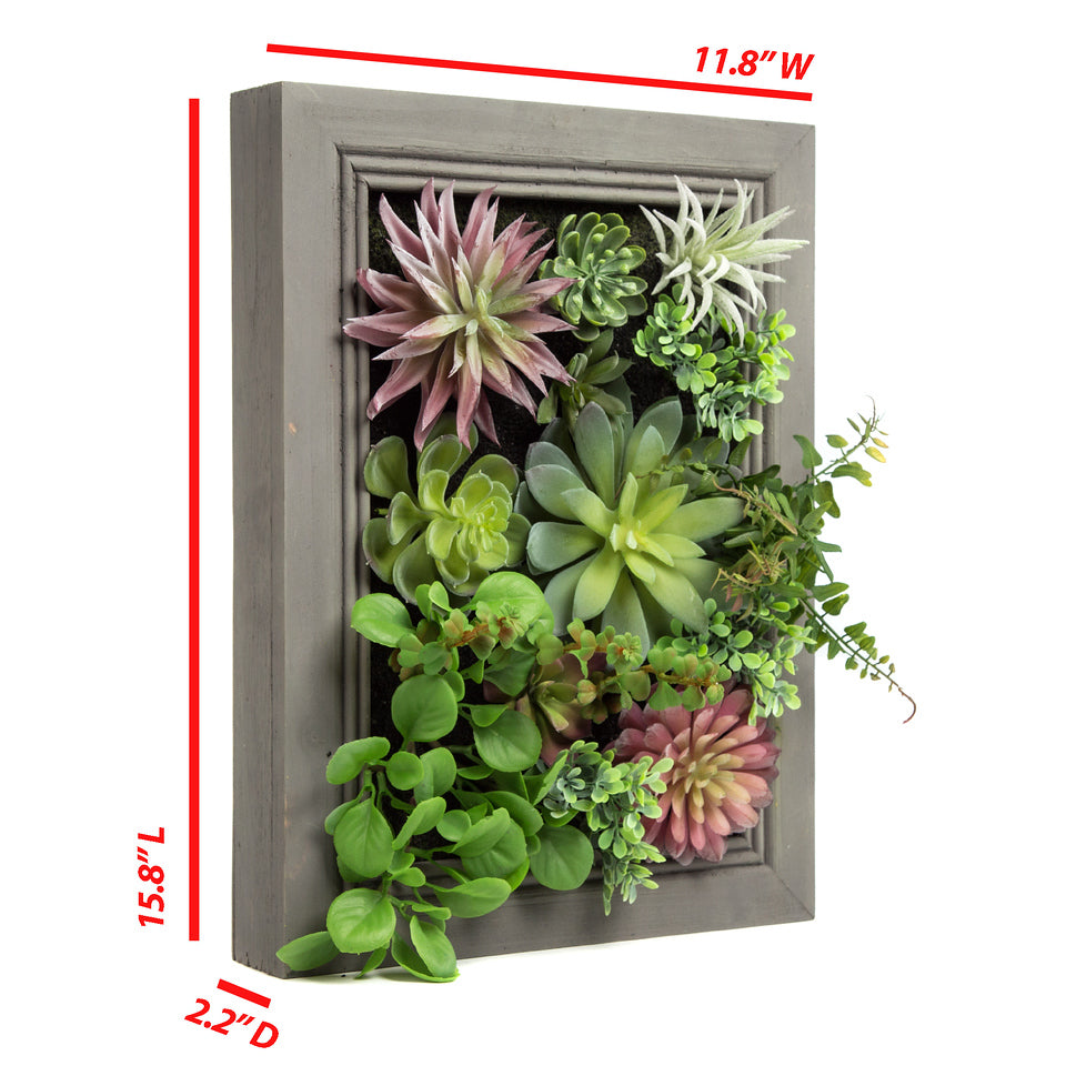 faux hanging succulents K-Cliffs Artificial 3D Wall Hanging Faux Succulents in Wooden Photo Frame or DIY Self Arrange Realistic Flowers Picture Fake Cactus Plants Art