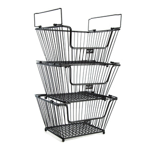 K-Cliffs 3 Tier Metal Storage Basket Heavy Duty Produce, Organize,r Pantry Grocery Fruit Holder  Antique Black