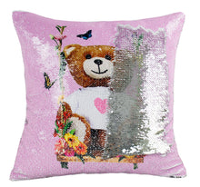 Load image into Gallery viewer, K-Cliffs 16"x16" Shiny Bear Sequin Reversible Magic Decorative Throw Pillow