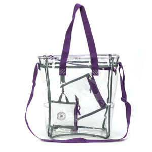 K-Cliffs Clear Tote See Through Messenger Work Bag  Zippered Bookbag with Cell Phone Pouch & Coin Pouch