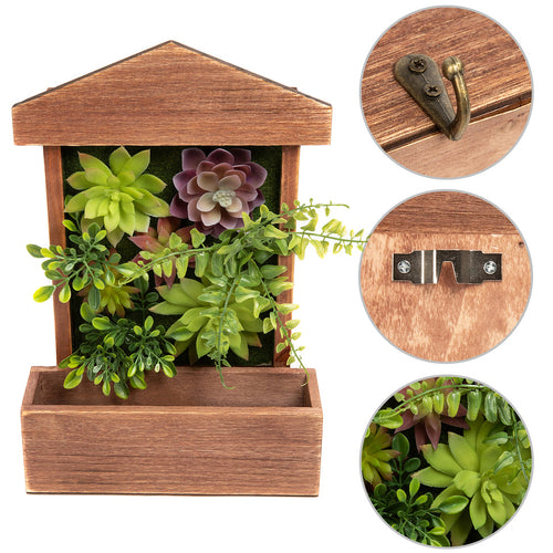 3D Wooden House Shape  Design Frame Succulent Box w/ 3 Key Hooks