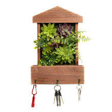 Load image into Gallery viewer, K-Cliffs Wooden House Shape Frame Design with 3 Key Hooks, 3D Faux Plants