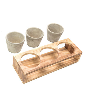 K-Cliffs Set of 3 Mini Gray Cement Pots with Wood Display Stand for Succulents