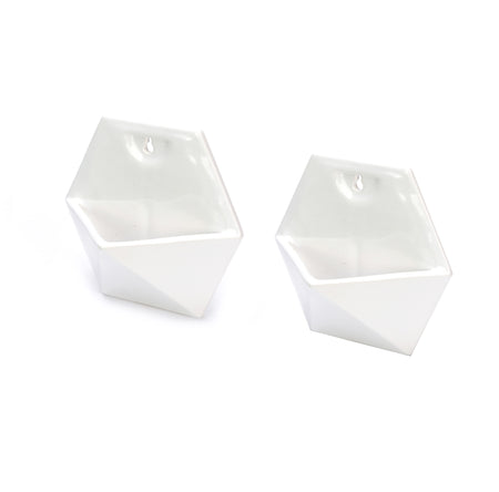 Set of 2 White  Geometric Hanging Wall Planters Vase for Succulents