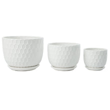 Load image into Gallery viewer, K-Cliffs Set of 3 Golf Ball-Inspired White Round Ceramic Planters with Drainage Hole w/Attached Saucers, SML Sized