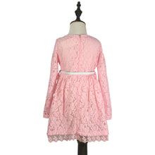 Load image into Gallery viewer, Girls Long Sleeve Lace Dress with Bow Belt Tea-Length A-Line Girl Chiffon Dress for Church Wedding Birthday Party