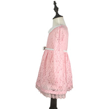 Load image into Gallery viewer, Girls Long Sleeve Lace Dress with Bow Belt Tea-Length A-Line Girl Chiffon Dress for Church Wedding Birthday Party