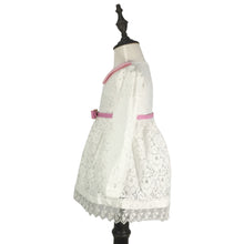Load image into Gallery viewer, Girls Long Sleeve Lace Dress with Bow Belt Tea-Length A-Line Girl Chiffon Dress for Church Wedding Birthday Party