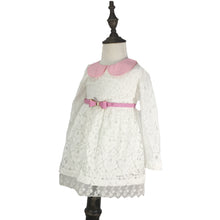Load image into Gallery viewer, Girls Long Sleeve Lace Dress with Bow Belt Tea-Length A-Line Girl Chiffon Dress for Church Wedding Birthday Party