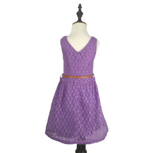Load image into Gallery viewer, Girls Sleeveless Lace Dress with Bow Belt Elegant Tea-Length A-Line Children Chiffon Dress for Church Wedding Birthday Party