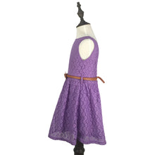 Load image into Gallery viewer, Girls Sleeveless Lace Dress with Bow Belt Elegant Tea-Length A-Line Children Chiffon Dress for Church Wedding Birthday Party