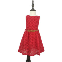 Load image into Gallery viewer, Girls Sleeveless Lace Dress with Bow Belt Elegant Tea-Length A-Line Children Chiffon Dress for Church Wedding Birthday Party