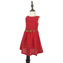 Load image into Gallery viewer, Girls Sleeveless Lace Dress with Bow Belt Elegant Tea-Length A-Line Children Chiffon Dress for Church Wedding Birthday Party