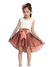 Load image into Gallery viewer, Elegant Girls Party Dress Sleeveless Lace Bodice High-Low Layered Tulle Skirt with Bow Sash