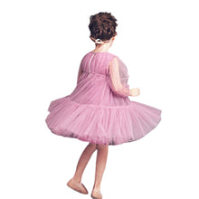 Load image into Gallery viewer, Girls Pink Tulle Tent Dress - Loose Fit Empire Waist Party Gown with Bishop Sleeves