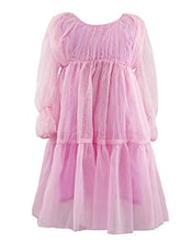 Load image into Gallery viewer, Girls Pink Tulle Tent Dress - Loose Fit Empire Waist Party Gown with Bishop Sleeves