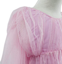 Load image into Gallery viewer, Girls Pink Tulle Tent Dress - Loose Fit Empire Waist Party Gown with Bishop Sleeves