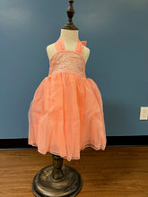 Load image into Gallery viewer, Girls Sequin Halter Party Dress Elegant Low Back Wedding Flower Girl Skirt Birthday Silhouette Sparkly Tulle Gown with Bow Back