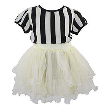 Load image into Gallery viewer, Girls Black &amp; White Straight Striped Outfit Set - Puff Sleeve Top &amp; Tiered Tulle Tutu Skirt White Dress