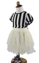 Load image into Gallery viewer, Girls Black &amp; White Straight Striped Outfit Set - Puff Sleeve Top &amp; Tiered Tulle Tutu Skirt White Dress