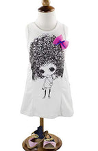 Load image into Gallery viewer, Girls White Sleeveless Graphic Dress - Cartoon Print Tank Dress with Angel Wing Cutout Back