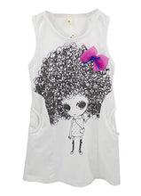 Load image into Gallery viewer, Girls White Sleeveless Graphic Dress - Cartoon Print Tank Dress with Angel Wing Cutout Back