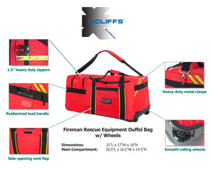 K-Cliffs Rolling Firefighter Duffel Heavy Duty Rescue Equipment Travel Turnout Gear Bag With Wheels for Firemen Paramedic Fire Fighters