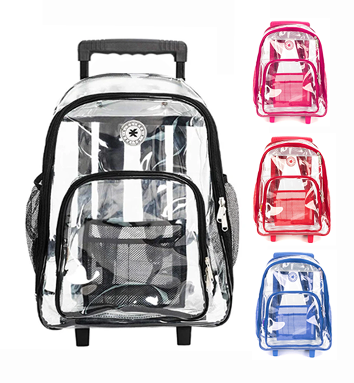 K Cliffs Rolling Clear School Backpack Heavy Duty See Through with Wheels