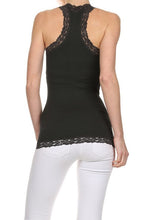Load image into Gallery viewer, Seamless Racer Back Tank for Women V-Neck Camisole with 1" Lace Straps Soft Stretchy Nylon Spandex Layering Top One Size