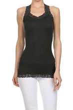 Load image into Gallery viewer, Seamless Racer Back Tank for Women V-Neck Camisole with 1" Lace Straps Soft Stretchy Nylon Spandex Layering Top One Size