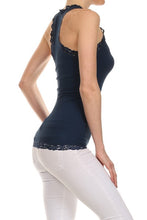 Load image into Gallery viewer, Seamless Racer Back Tank for Women V-Neck Camisole with 1" Lace Straps Soft Stretchy Nylon Spandex Layering Top One Size