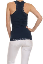 Load image into Gallery viewer, Seamless Racer Back Tank for Women V-Neck Camisole with 1" Lace Straps Soft Stretchy Nylon Spandex Layering Top One Size