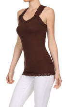 Load image into Gallery viewer, Seamless Racer Back Tank for Women V-Neck Camisole with 1" Lace Straps Soft Stretchy Nylon Spandex Layering Top One Size