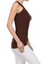 Load image into Gallery viewer, Seamless Racer Back Tank for Women V-Neck Camisole with 1" Lace Straps Soft Stretchy Nylon Spandex Layering Top One Size