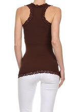 Load image into Gallery viewer, Seamless Racer Back Tank for Women V-Neck Camisole with 1" Lace Straps Soft Stretchy Nylon Spandex Layering Top One Size