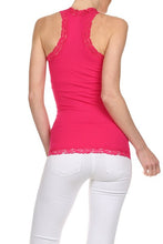 Load image into Gallery viewer, Seamless Racer Back Tank for Women V-Neck Camisole with 1" Lace Straps Soft Stretchy Nylon Spandex Layering Top One Size