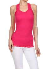 Load image into Gallery viewer, Seamless Racer Back Tank for Women V-Neck Camisole with 1" Lace Straps Soft Stretchy Nylon Spandex Layering Top One Size