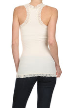 Load image into Gallery viewer, Seamless Racer Back Tank for Women V-Neck Camisole with 1" Lace Straps Soft Stretchy Nylon Spandex Layering Top One Size