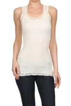 Load image into Gallery viewer, Seamless Racer Back Tank for Women V-Neck Camisole with 1" Lace Straps Soft Stretchy Nylon Spandex Layering Top One Size