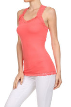 Load image into Gallery viewer, Seamless Racer Back Tank for Women V-Neck Camisole with 1" Lace Straps Soft Stretchy Nylon Spandex Layering Top One Size