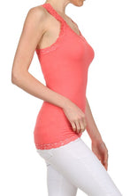 Load image into Gallery viewer, Seamless Racer Back Tank for Women V-Neck Camisole with 1" Lace Straps Soft Stretchy Nylon Spandex Layering Top One Size