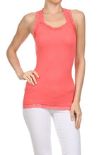 Load image into Gallery viewer, Seamless Racer Back Tank for Women V-Neck Camisole with 1" Lace Straps Soft Stretchy Nylon Spandex Layering Top One Size