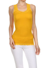 Load image into Gallery viewer, Seamless Racer Back Tank for Women V-Neck Camisole with 1" Lace Straps Soft Stretchy Nylon Spandex Layering Top One Size