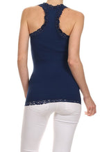 Load image into Gallery viewer, Seamless Racer Back Tank for Women V-Neck Camisole with 1" Lace Straps Soft Stretchy Nylon Spandex Layering Top One Size