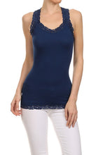 Load image into Gallery viewer, Seamless Racer Back Tank for Women V-Neck Camisole with 1" Lace Straps Soft Stretchy Nylon Spandex Layering Top One Size