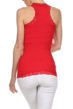 Load image into Gallery viewer, Seamless Racer Back Tank for Women V-Neck Camisole with 1" Lace Straps Soft Stretchy Nylon Spandex Layering Top One Size