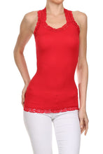 Load image into Gallery viewer, Seamless Racer Back Tank for Women V-Neck Camisole with 1" Lace Straps Soft Stretchy Nylon Spandex Layering Top One Size