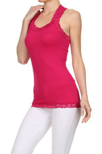 Load image into Gallery viewer, Seamless Racer Back Tank for Women V-Neck Camisole with 1" Lace Straps Soft Stretchy Nylon Spandex Layering Top One Size