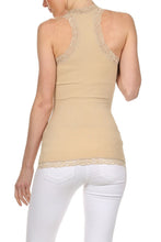 Load image into Gallery viewer, Seamless Racer Back Tank for Women V-Neck Camisole with 1" Lace Straps Soft Stretchy Nylon Spandex Layering Top One Size